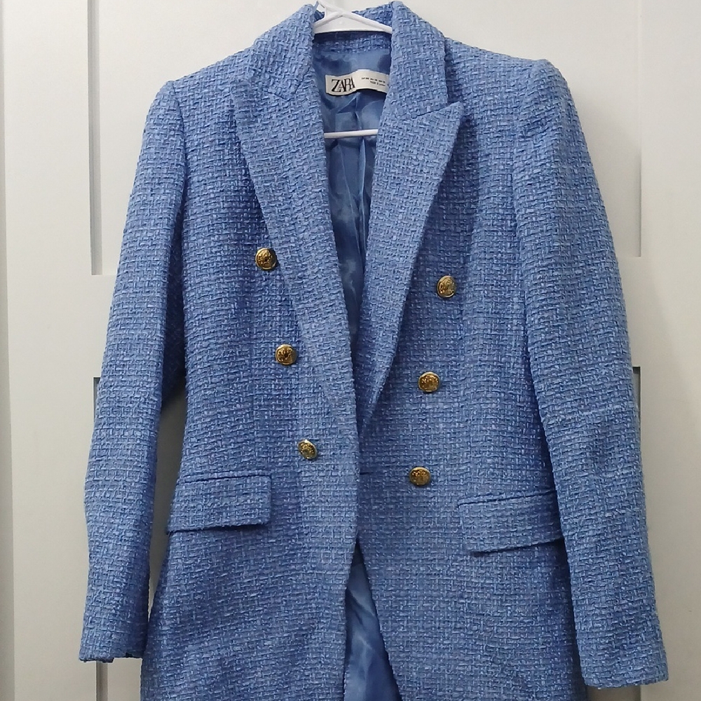 Zara Women's Blue Tweed Blazer